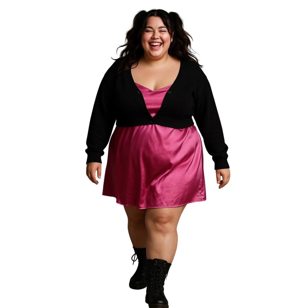 Plus Size 5X Hot Pink Satin Nightgown Slip Dress Sleepwear 34 36 romantic girlie